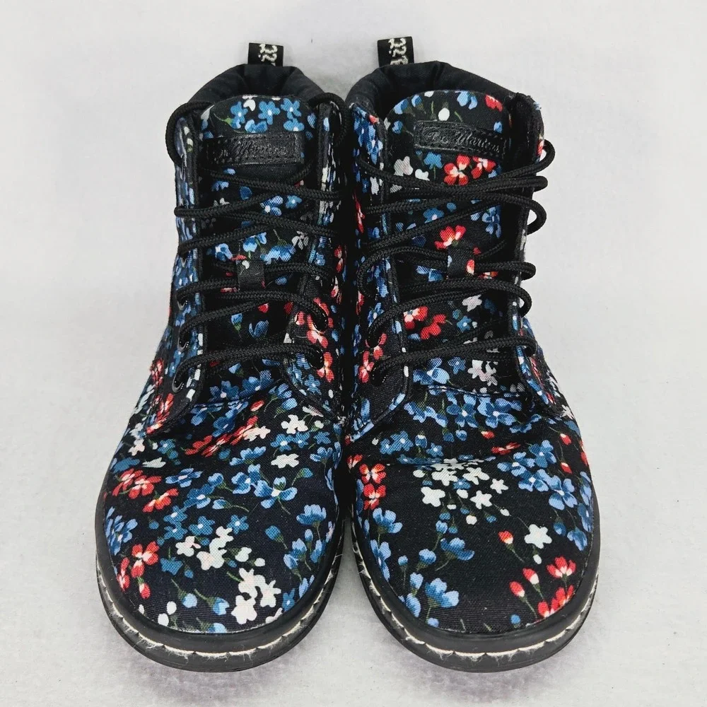 Dr‎ Martens Shoes Womens 7 Maelly Black Floral Canvas Boots Sneakers Air Walk